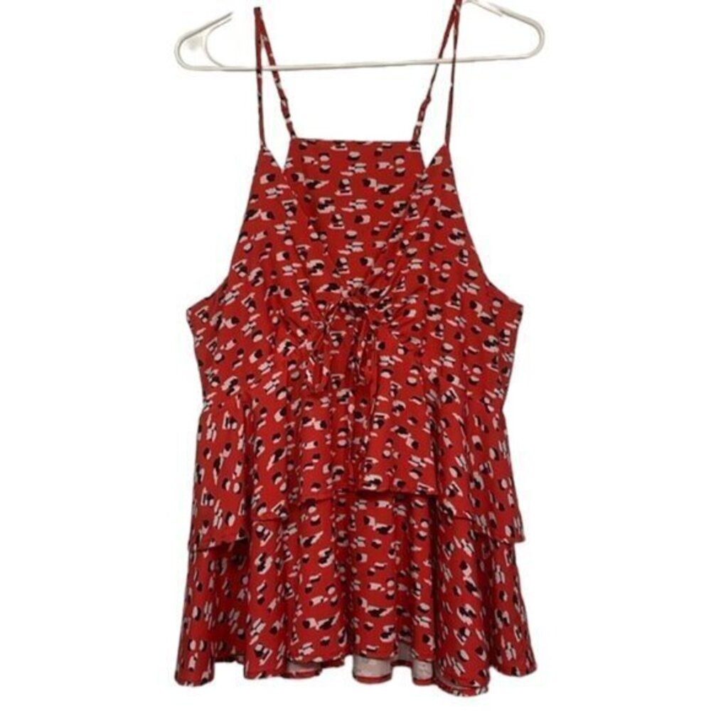 Peplum Pink Coral Orange Leopard Spaghetti Strap Blouse Size 0L EUC #7776